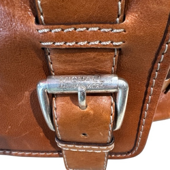 Vintage 90's Michael Kors Leather Tan Saddlebag with Silver Buckles - Picture 12 of 16